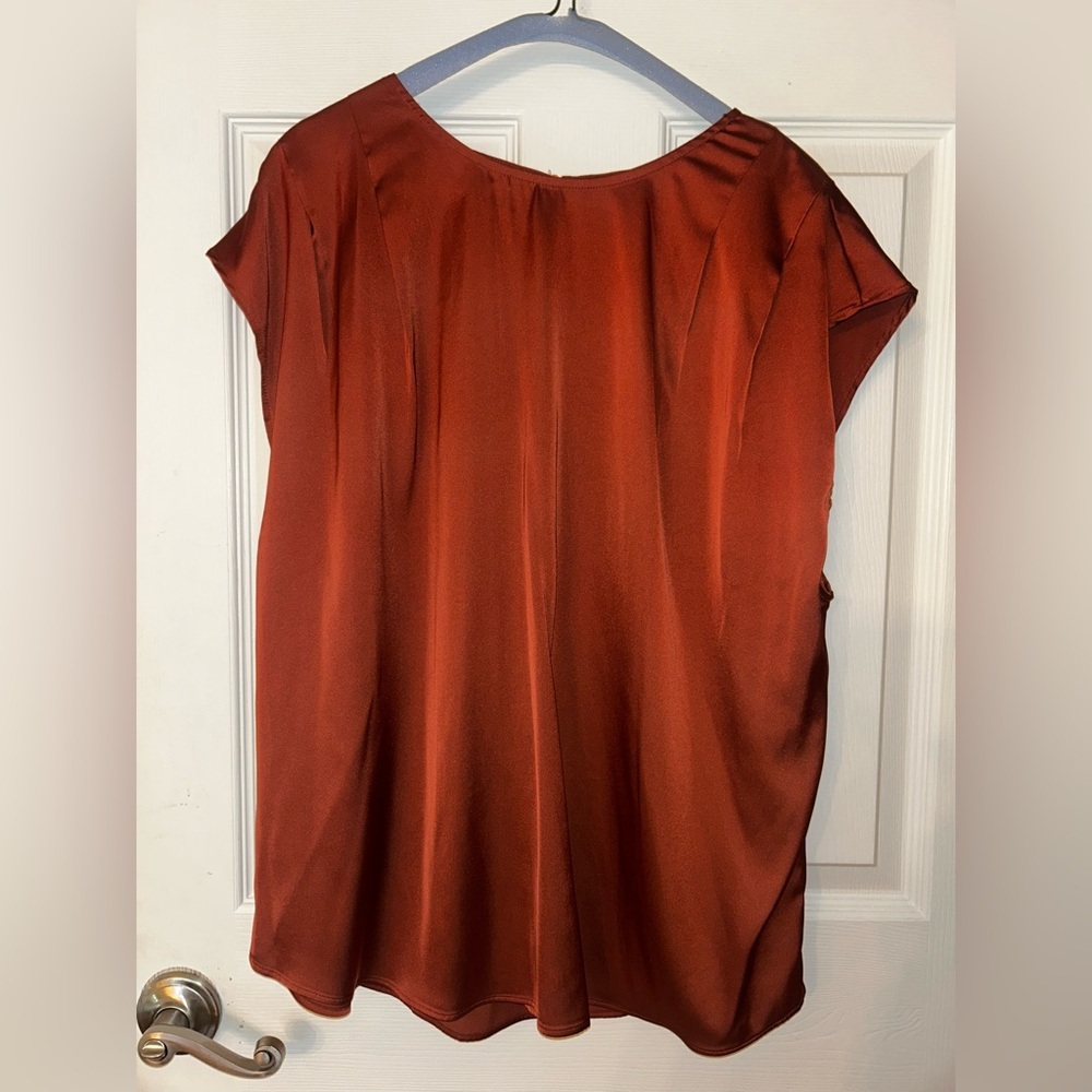Express Rust Red Satin Short Sleeve Blouse XL